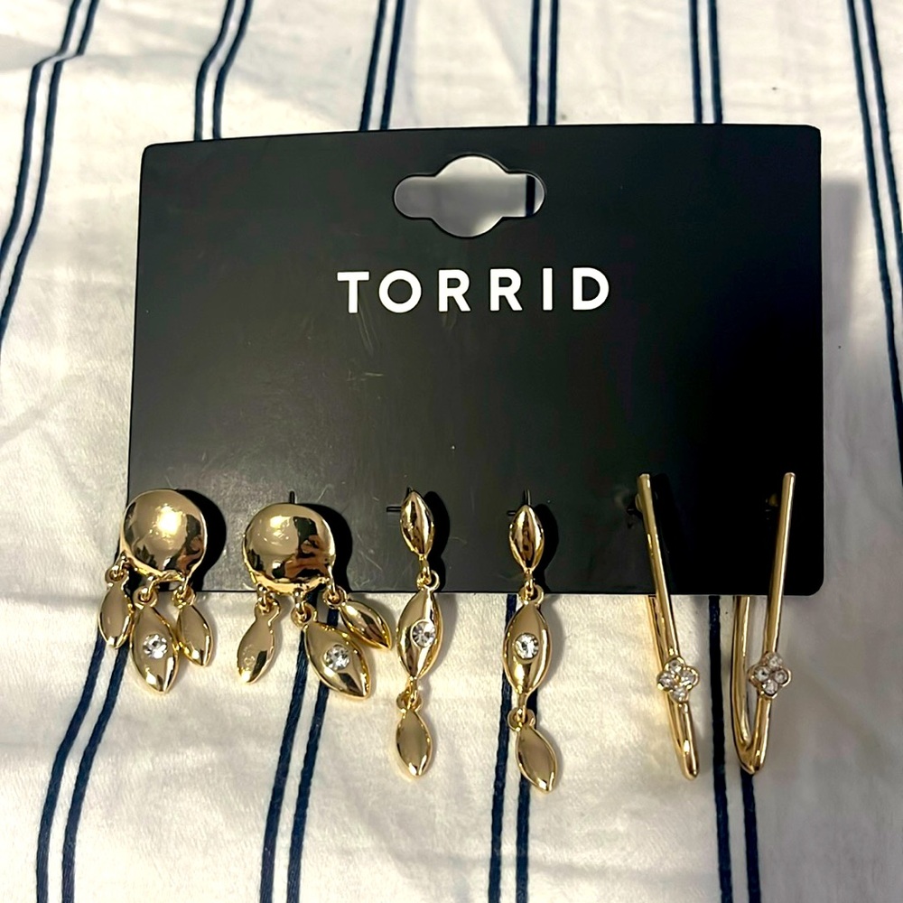 NEW Gold Dangly‎ Earrings 3 Pair